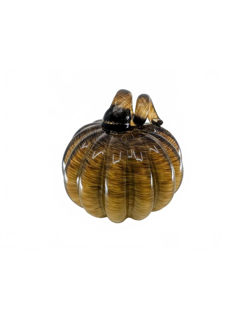 Vintage Hand Blown Amber Brown Swirl Art Glass Pumpkin Curly Vine Stem
